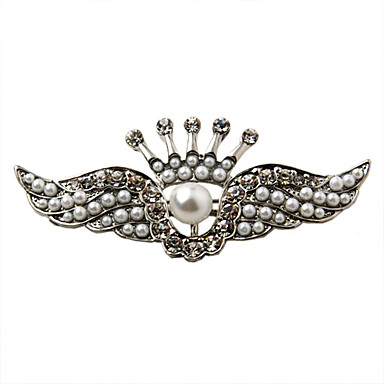 Сплав Перл Циркон Сердце Крылья Pattern Броши (серебро)