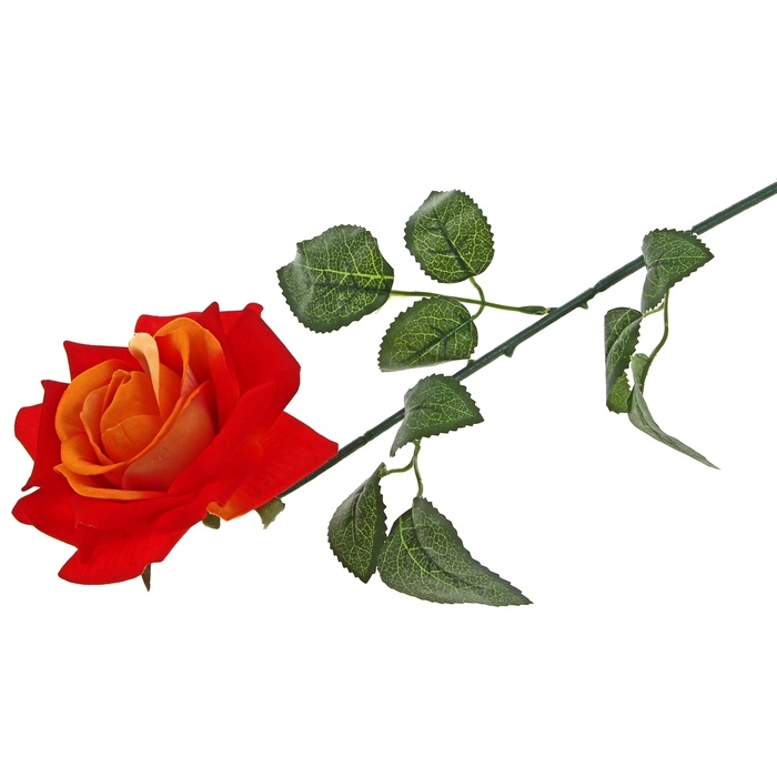 Цветы искусств роза бархат 62 см, d-12 см красно-оранжевая