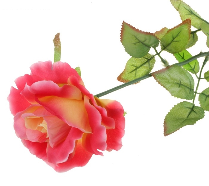 Цветы искусственные роза распущенная 60 см d-10 розово-желтый