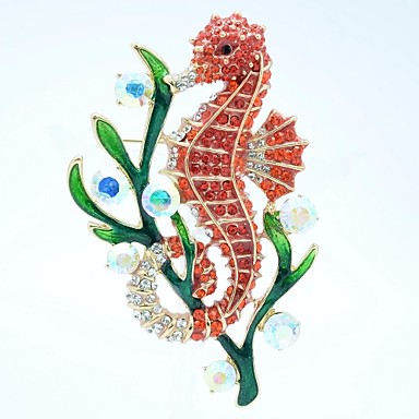 Sea Horse травой Брошь протяжки Pin с Кристалл