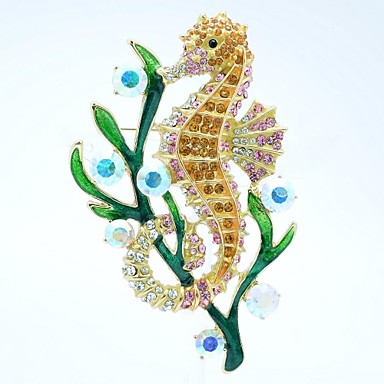 Sea Horse травой Брошь протяжки Pin с Кристалл