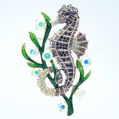 Sea Horse травой Брошь протяжки Pin с Кристалл