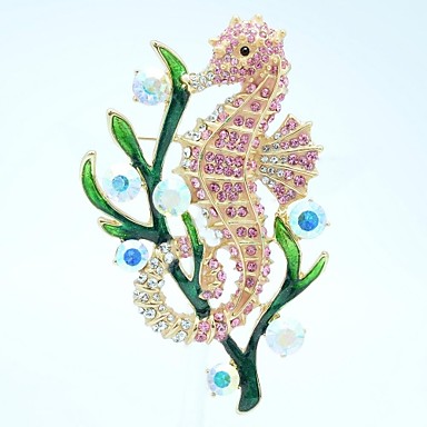 Sea Horse травой Брошь протяжки Pin с Кристалл