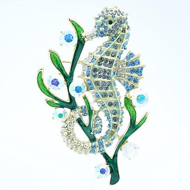 Sea Horse травой Брошь протяжки Pin с Кристалл