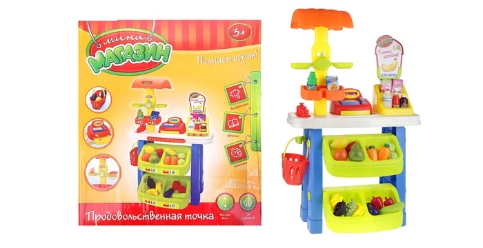 Игровой набор Продовольственная точка( 25 предметов): касса, весы, корзина, аксессуары, высота 86 см