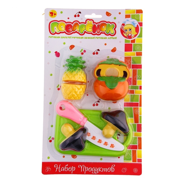Набор продуктов Поваренок, с доской, 8 предметов, продукты-нарезка на липучке, МИКС