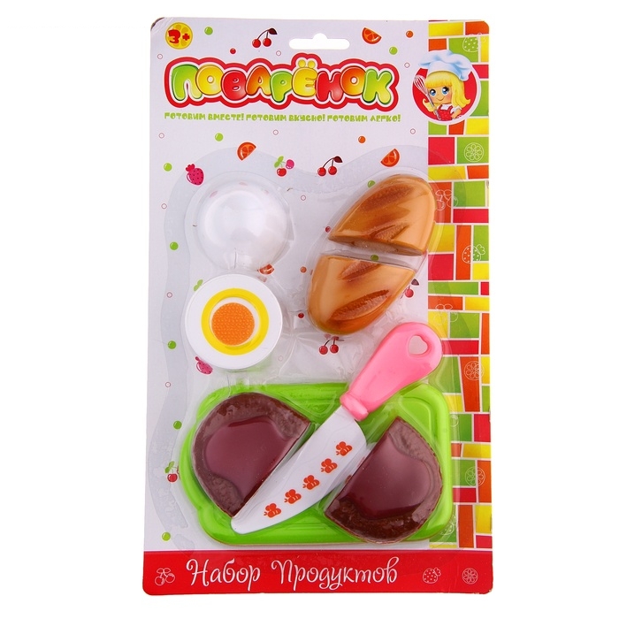 Набор продуктов Поваренок, с доской, 8 предметов, продукты-нарезка на липучке, МИКС