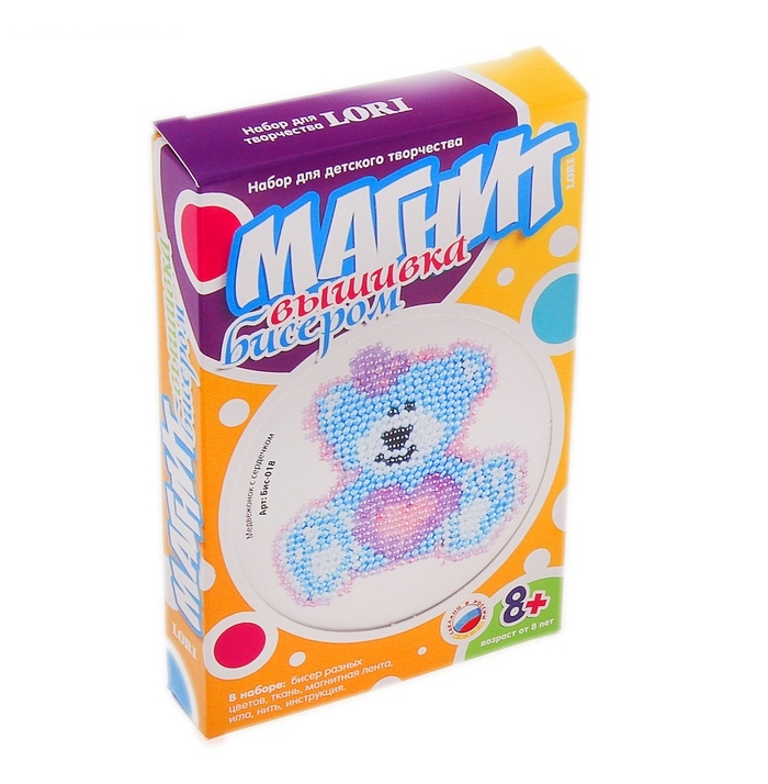 Магнит из бисера Медвежонок с сердечком Бис-018