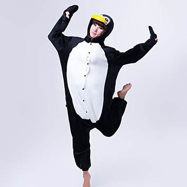 Мужская Симпатичные Черный пингвин ватки коралла пижамы