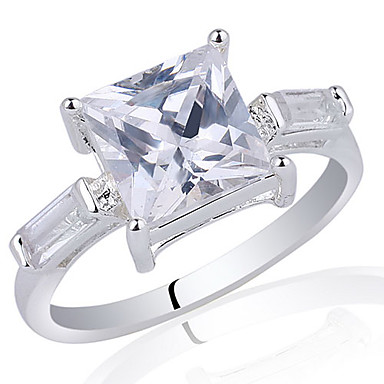 Женщины Классический S925 Серебряное кольцо с 8x8mm принцессы Shape циркон