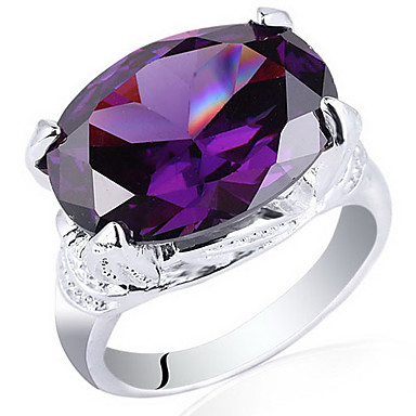 Леди Мода 0,925 Серебряное кольцо With12Mm х 16 мм Большой овальный Цирконий