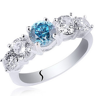 Женщины реальные 925 Sterilng Серебряное кольцо с круглой огранки 5-Stone циркон