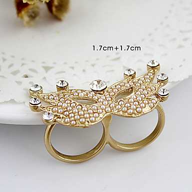 Золотое покрытие Маска Rhinestone Двухместный палец кольцо
