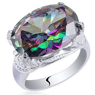 Леди Мода 0,925 Серебряное кольцо With12Mm х 16 мм Большой овальный Цирконий