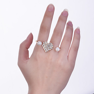 С бриллиантами Heart-Shaped Двухместный Finger Pearl Ring