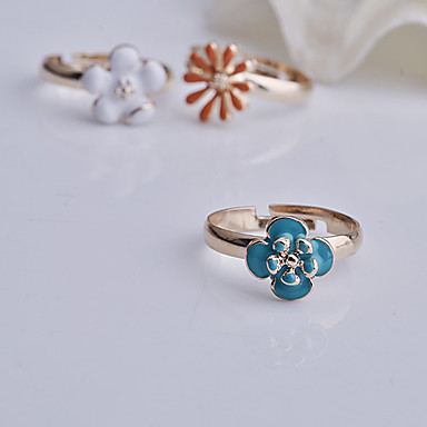 3 PCS Эмаль Цветочные украшения регулируемая Set кольцо сплава