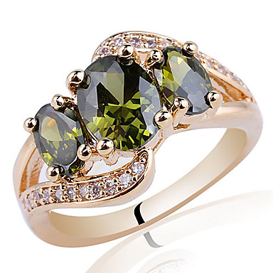 Позолоченные стерлингового серебра 925 Lady кольцо 4x6mm И 6X8mm 3-Stone Циркон