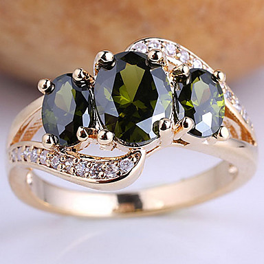 Позолоченные стерлингового серебра 925 Lady кольцо 4x6mm И 6X8mm 3-Stone Циркон