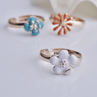 3 PCS Эмаль Цветочные украшения регулируемая Set кольцо сплава