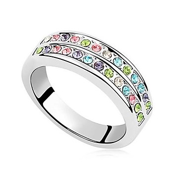 (1 шт) женщин способа Две линии Multi-Color Crystal Кольца