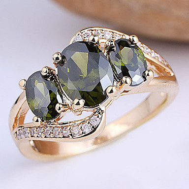 Позолоченные стерлингового серебра 925 Lady кольцо 4x6mm И 6X8mm 3-Stone Циркон