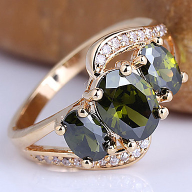 Позолоченные стерлингового серебра 925 Lady кольцо 4x6mm И 6X8mm 3-Stone Циркон