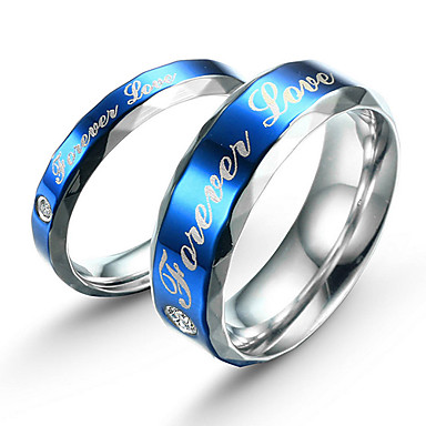 (1 шт) Мода титана стали голубой поверхности палец кольцо Forever Love