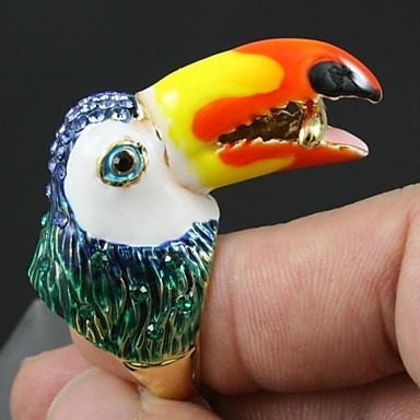 Желтая эмаль Toucan Bird коктейль кольцо с австрийским горный хрусталь