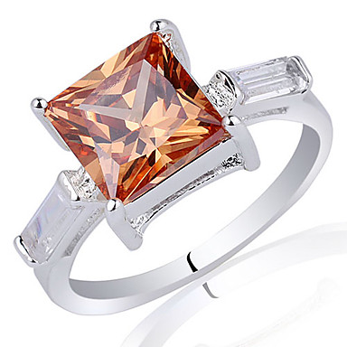 Женщины Классический S925 Серебряное кольцо с 8x8mm принцессы Shape циркон