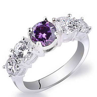 Женщины реальные 925 Sterilng Серебряное кольцо с круглой огранки 5-Stone циркон