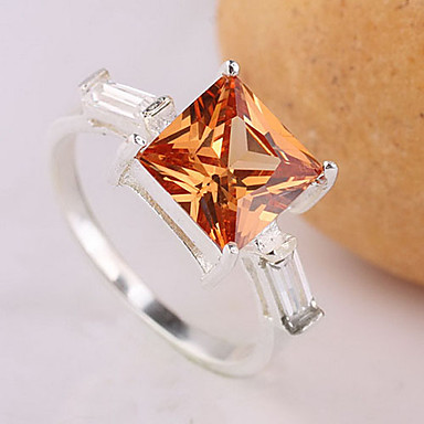 Женщины Классический S925 Серебряное кольцо с 8x8mm принцессы Shape циркон