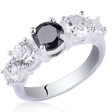 Женщины реальные 925 Sterilng Серебряное кольцо с круглой огранки 5-Stone циркон