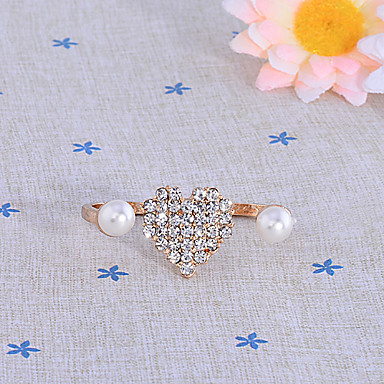 С бриллиантами Heart-Shaped Двухместный Finger Pearl Ring