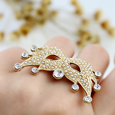 Золотое покрытие Маска Rhinestone Двухместный палец кольцо