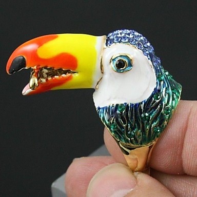 Желтая эмаль Toucan Bird коктейль кольцо с австрийским горный хрусталь