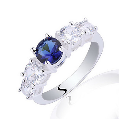 Женщины реальные 925 Sterilng Серебряное кольцо с круглой огранки 5-Stone циркон