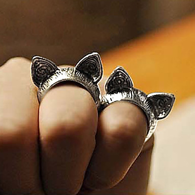 Новый милый 1 Серебряный Vintage Ретро животных кошка уголок кольца перста кольца S0Bz