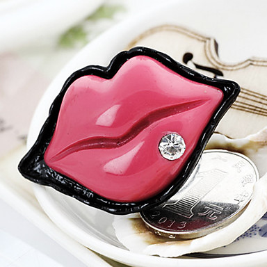 Мода Очаровательная Red Lips Женская Ясно горный хрусталь с красным Смола Заявление колец (1 шт)