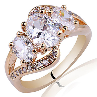 Позолоченные стерлингового серебра 925 Lady кольцо 4x6mm И 6X8mm 3-Stone Циркон