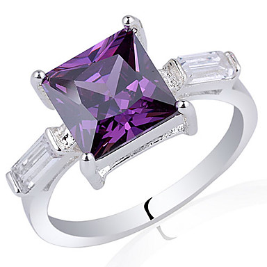 Женщины Классический S925 Серебряное кольцо с 8x8mm принцессы Shape циркон