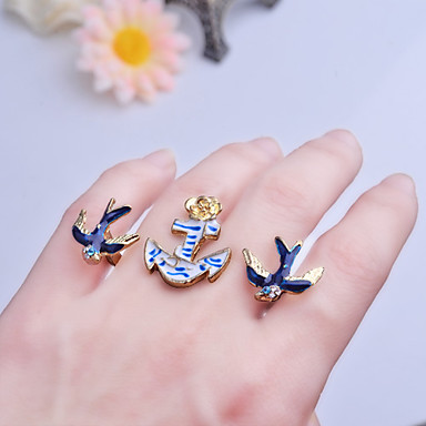 Sailor Ласточка стиль и якорь Двухместный Ring Finger