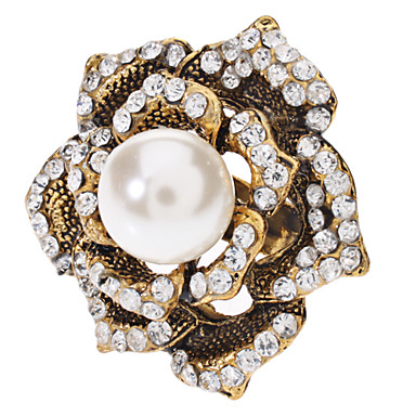 Роза Форма бриллиантами с большой Pearl Ring регулируемая