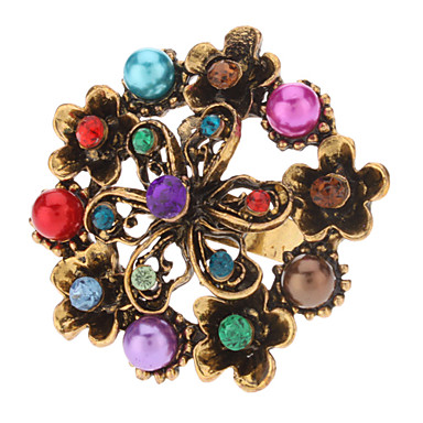 Пышное полые формы цветка Из сплава Rhinestone Смола шипованных кольцо