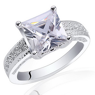 Женская кольцо стерлингового серебра 925 с 8-мм Square Cut кубического циркония