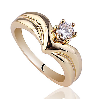Корона Shape золотой отделкой Серебряное кольцо для женщин с Solitaire круглого циркон