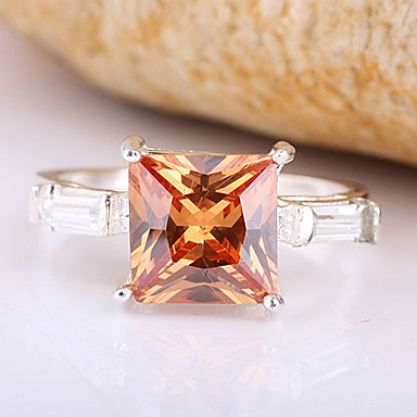 Женщины Классический S925 Серебряное кольцо с 8x8mm принцессы Shape циркон