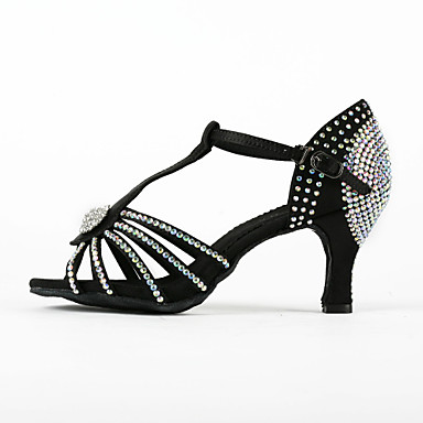 Женская Rhinestone / Атласные Верхняя T-Strap латинского / Бальные танцы обувь