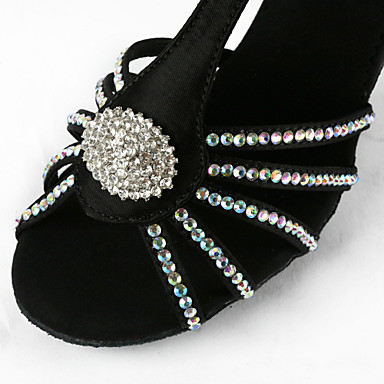 Женская Rhinestone / Атласные Верхняя T-Strap латинского / Бальные танцы обувь