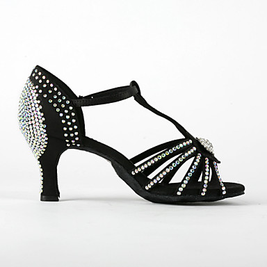 Женская Rhinestone / Атласные Верхняя T-Strap латинского / Бальные танцы обувь