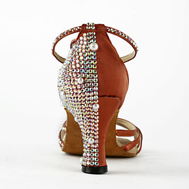 Женская Satin / Rhinestone верхней лодыжки ремень Latin / Salsa танцевальная обувь с жемчугом
